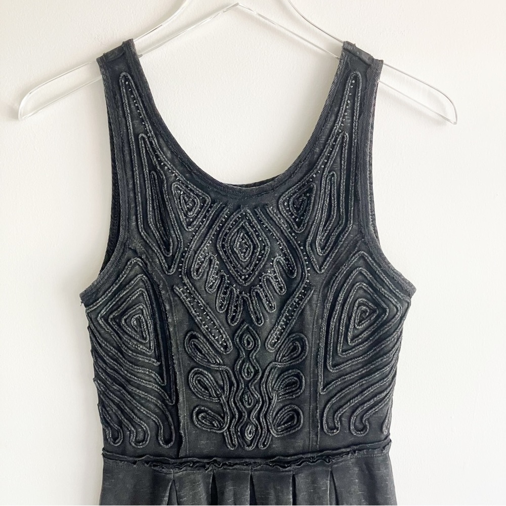 Free People Medium Sassy Satouche Dress Embroidered Beaded Acid Wash Black